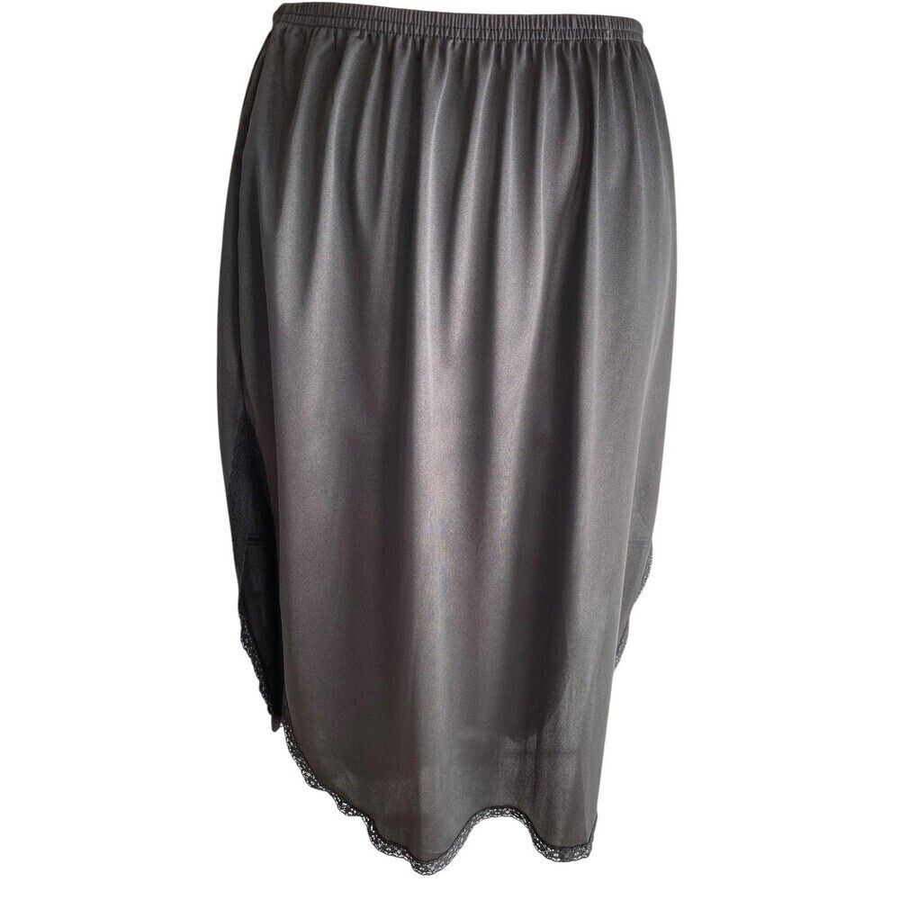 Vanity Fair Half Slip Womens Petites Long Black Nylon Lace Side Slits